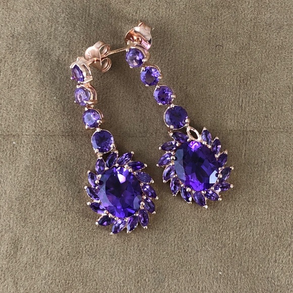 Deep Purple Amethyst 925 Silver Vermeil Gold Studs - Picture 1 of 8